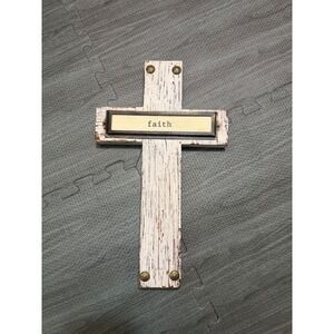 Mud Pie Faith Cross Plaque Distressed White Wood Rustic Farmhouse Wall Decor‎